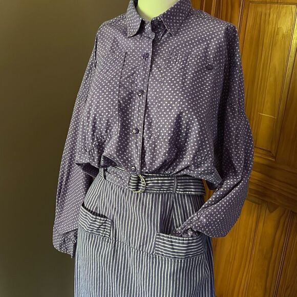 Vintage Regarde Purple pinstriped polka dot Cotton Dress Small - Picture 1 of 10